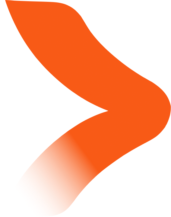 Orange ribbon curving like a bent arrow on a white background