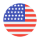 Circular icon of the United States flag with stars and stripes.