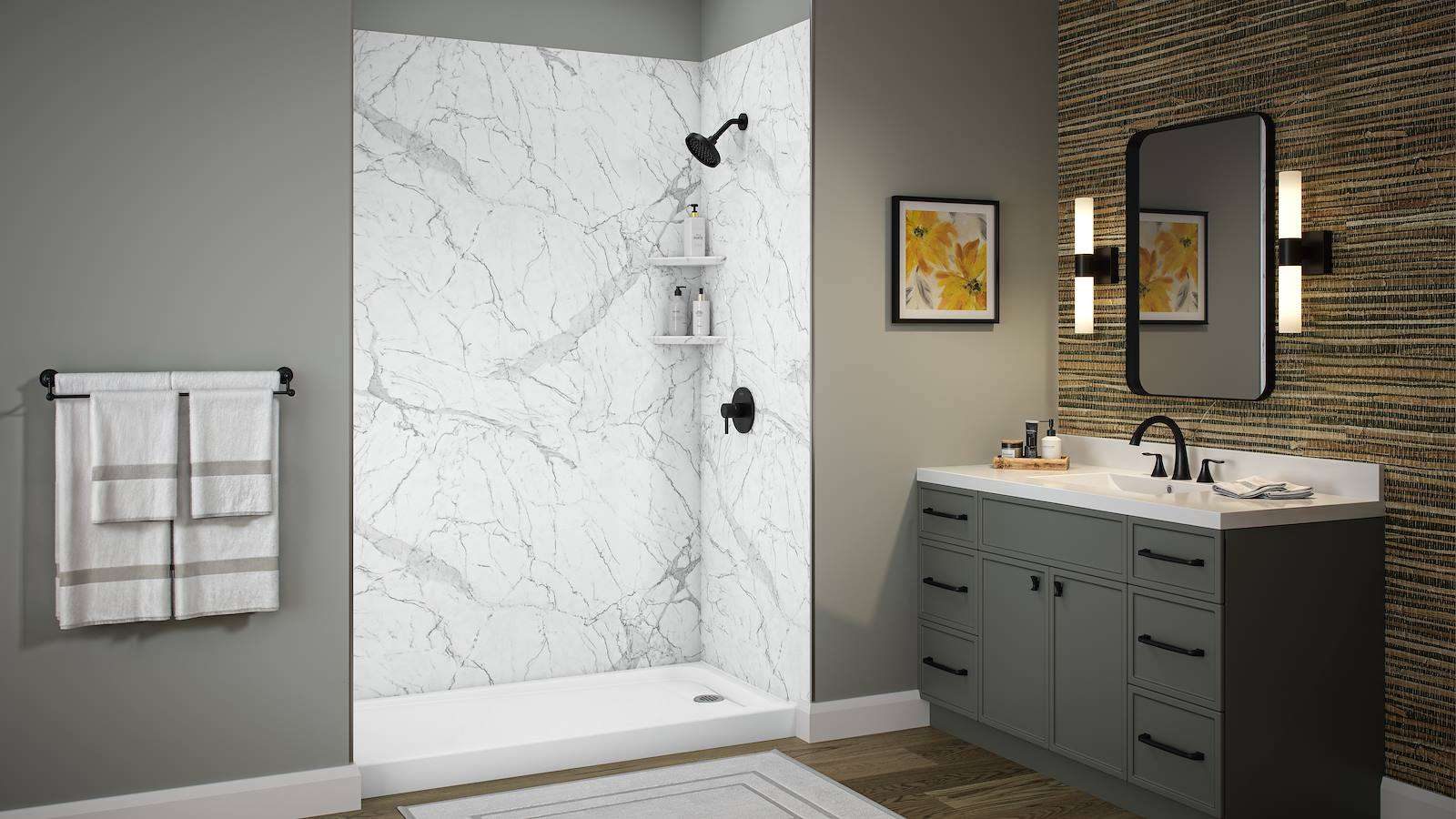 Shower with Glacier Marble acrylic walls by Southern Showers