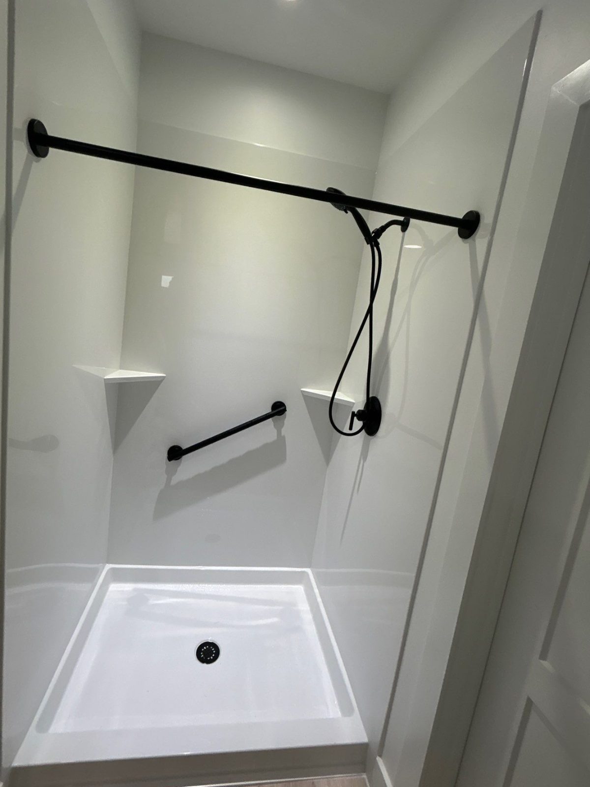 After: the new walk-in shower after a Southern Showers shower replacement