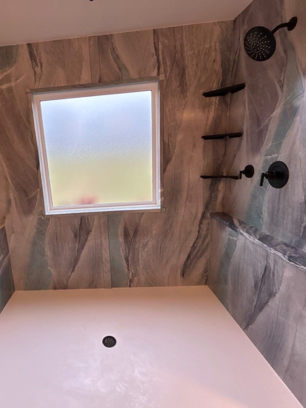 After: the new walk-in shower after a Southern Showers shower replacement