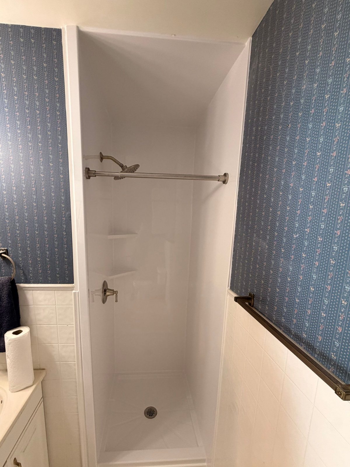 After: the new walk-in shower after a Southern Showers shower replacement