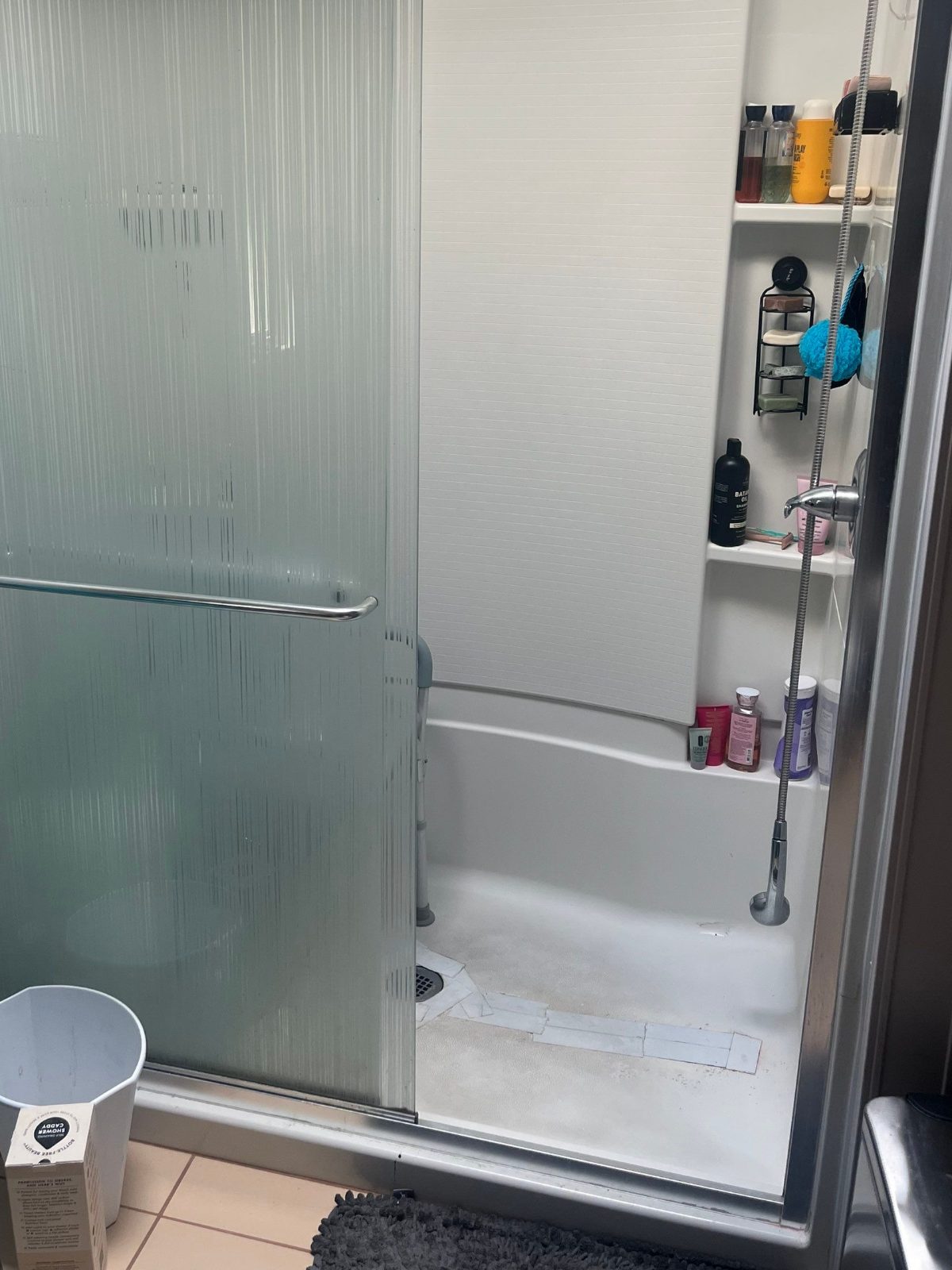Before: the old shower before a Southern Showers shower replacement