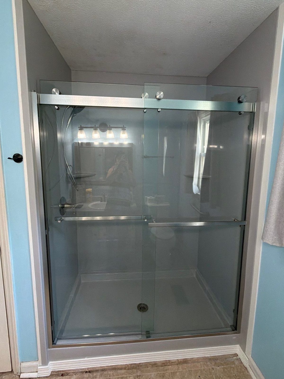 After: the new walk-in shower after a Southern Showers shower replacement