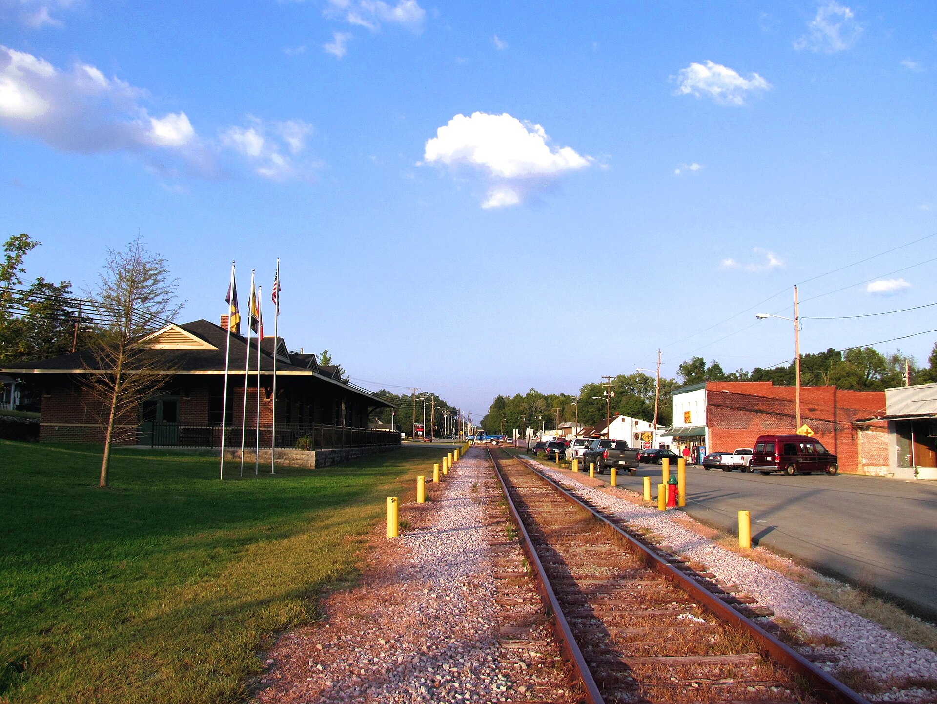 Railroad tracks and the historic depot area in downtown Baxter, Tennessee
