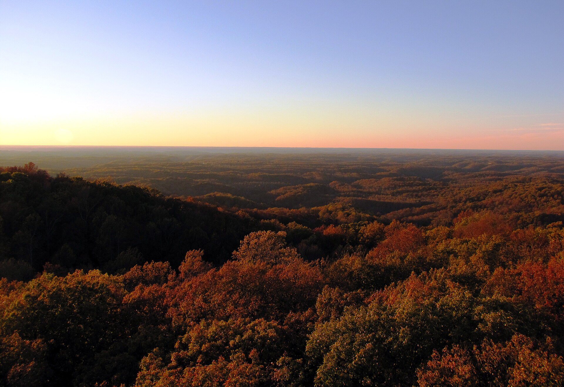 Fall view over the forest from Goodpasture Tower in Overton County, Tennessee