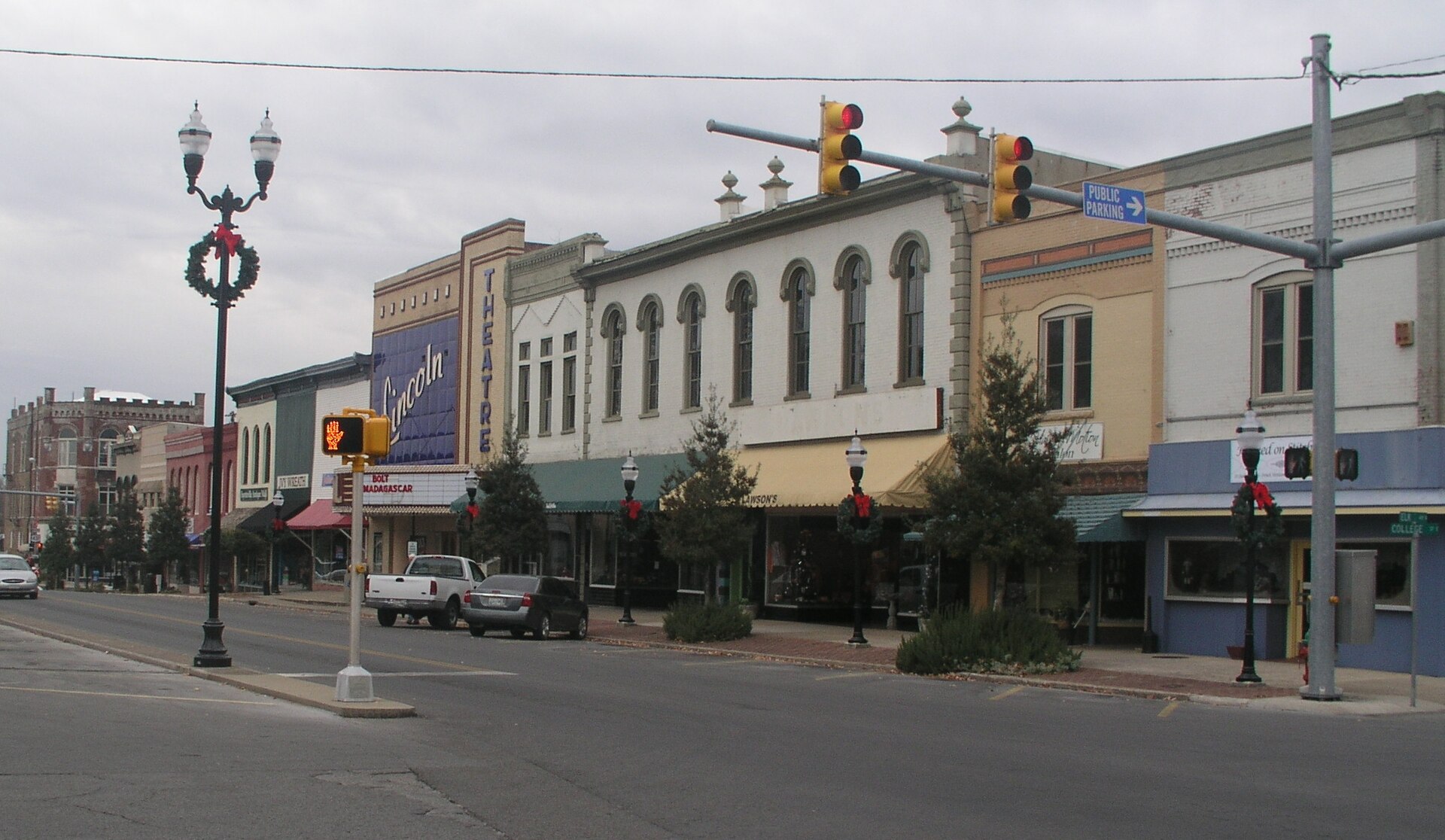 Historic storefronts on the town square in Fayetteville, Tennessee