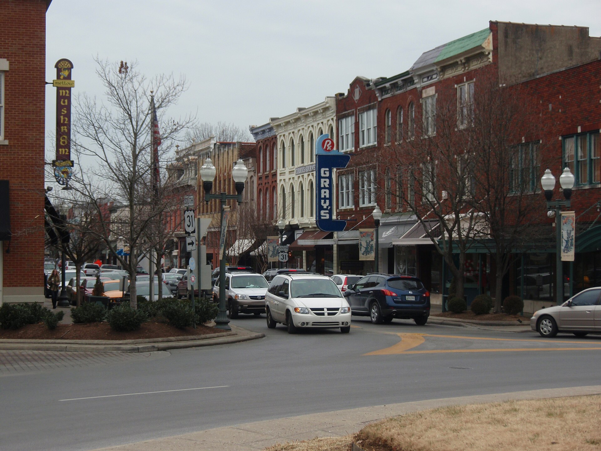 Main Street in the historic district of downtown Franklin, Tennessee
