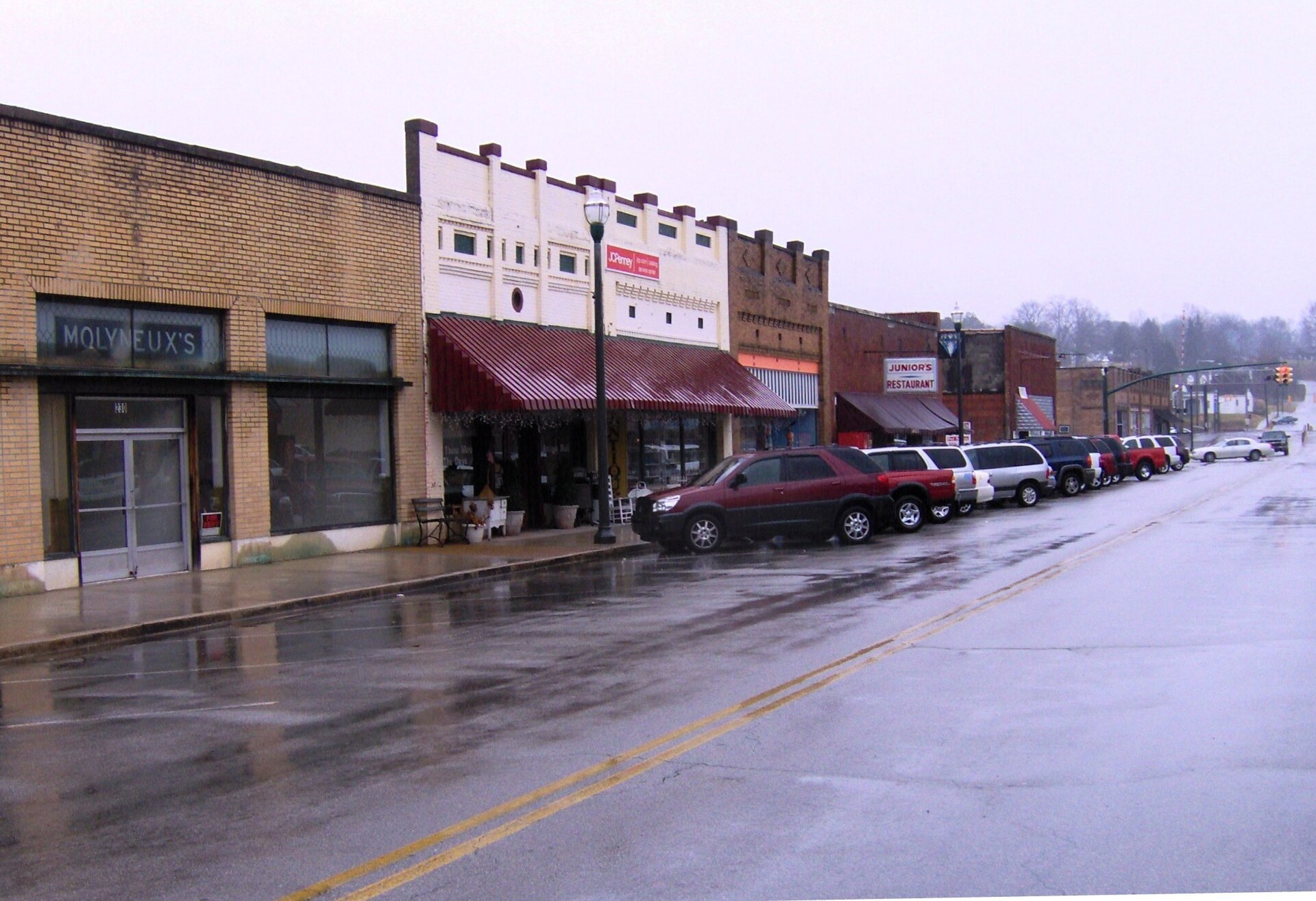 Storefronts along a downtown street in Rockwood, Tennessee