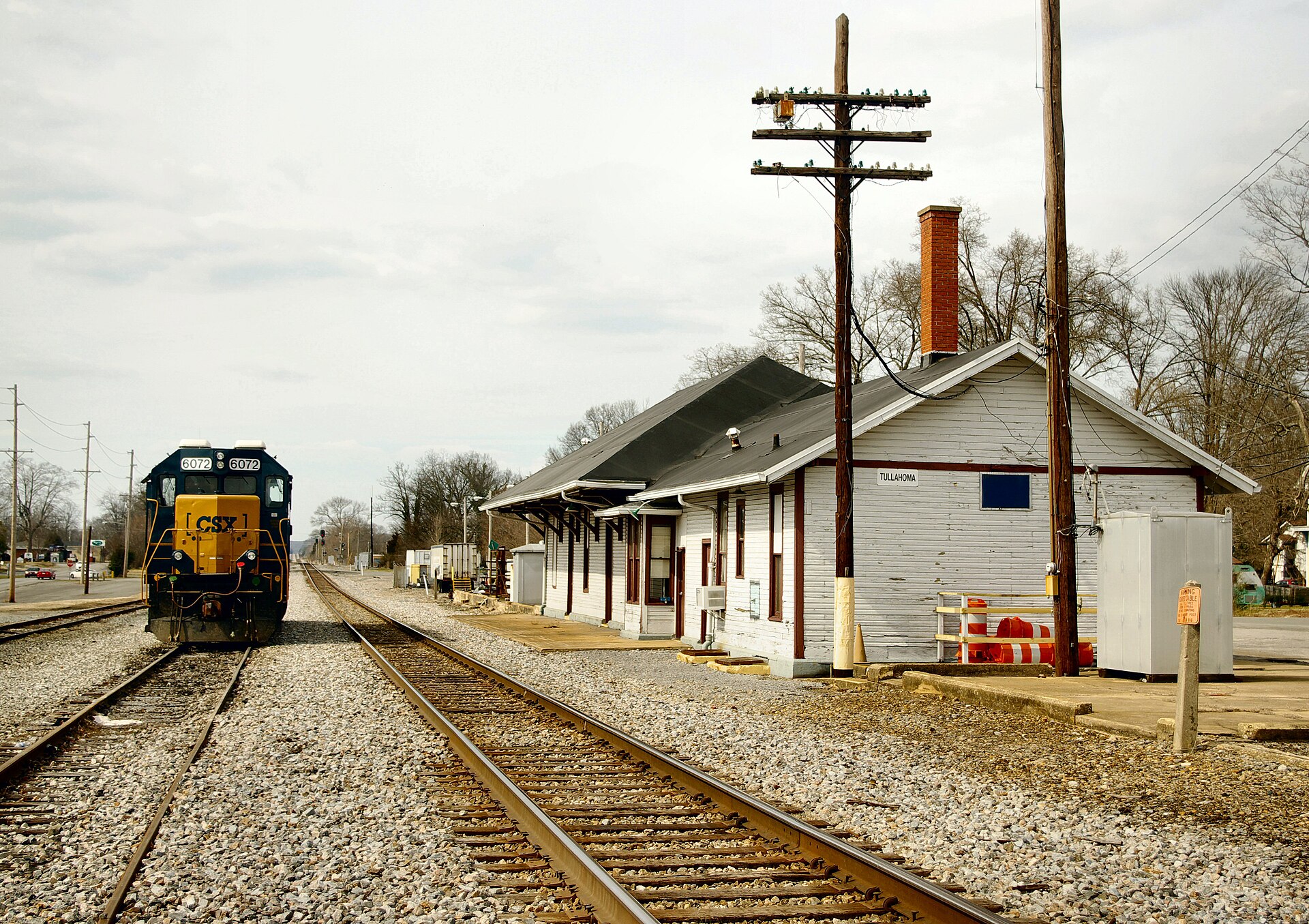 Historic railroad depot and tracks in Tullahoma, Tennessee