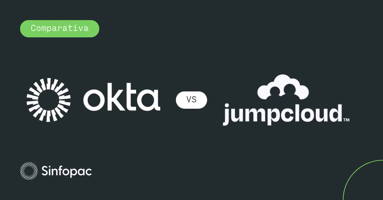 Gráfico comparativo de capacidades y características de seguridad entre Okta y JumpCloud.