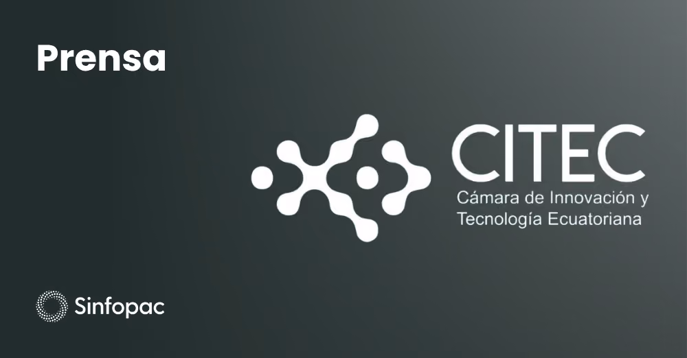 Logotipo de cámara de innovación y tecnología sobre fondo oscuro de prensa corporativa