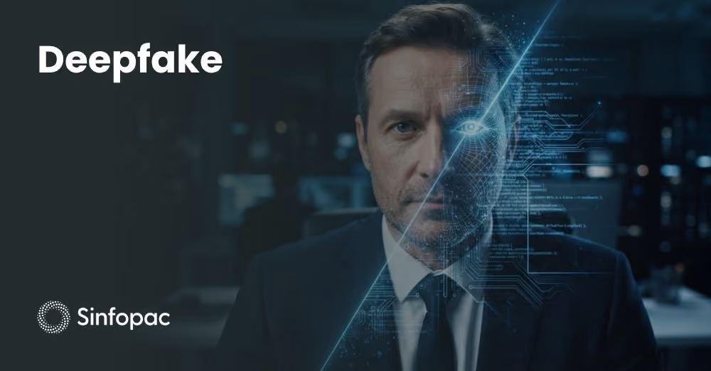 Retrato con efecto holográfico digital que representa el deepfake y la suplantación de identidad