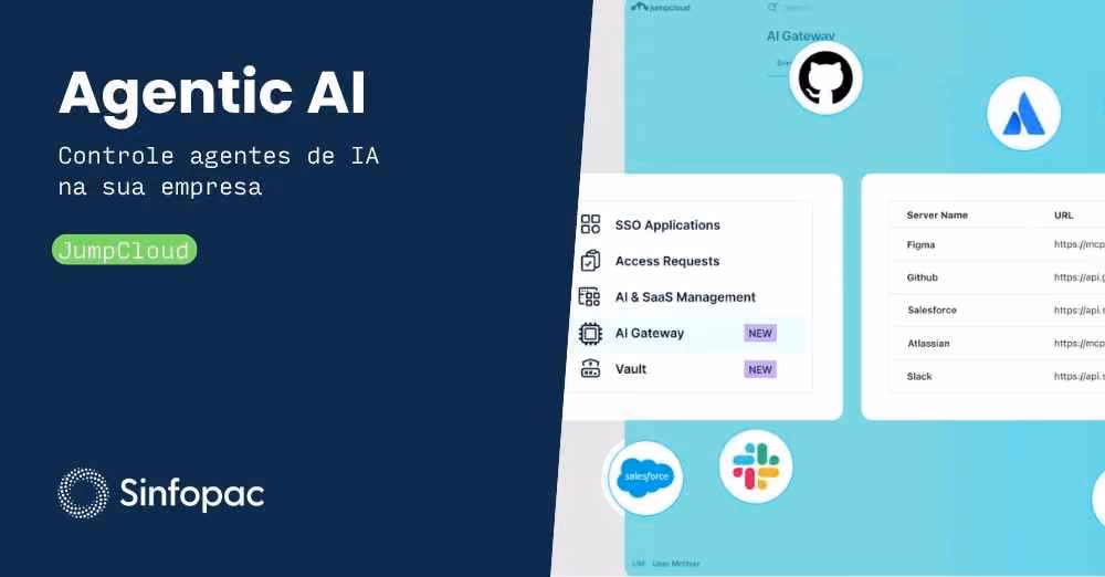 Dashboard de gestão de identidades corporativas gerenciando agentes de IA e usuários humanos.