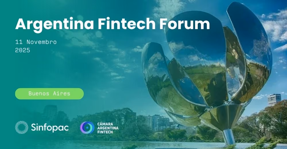Banner promocional do Argentina Fintech Forum 2025 exibindo a marca da Sinfopac e o lema 'Convergência'.