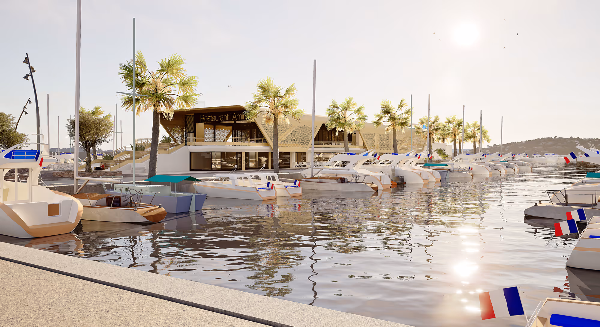 Perspective architecturale du bâtiment sur le port de Sainte-Maxime