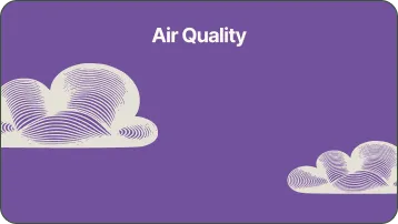 A purple background with two white clouds and the words air quality.