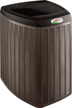 15 SEER air conditioner from Lennox on white background.