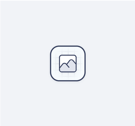 Minimalistic icon of a landscape photo with mountain and sun inside a rounded square.