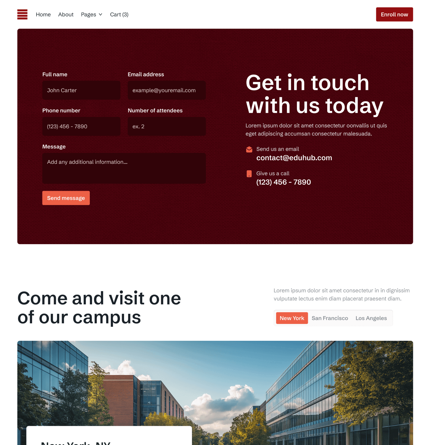Main Contact V1 Eduhub University Webflow Template | BRIX Template

