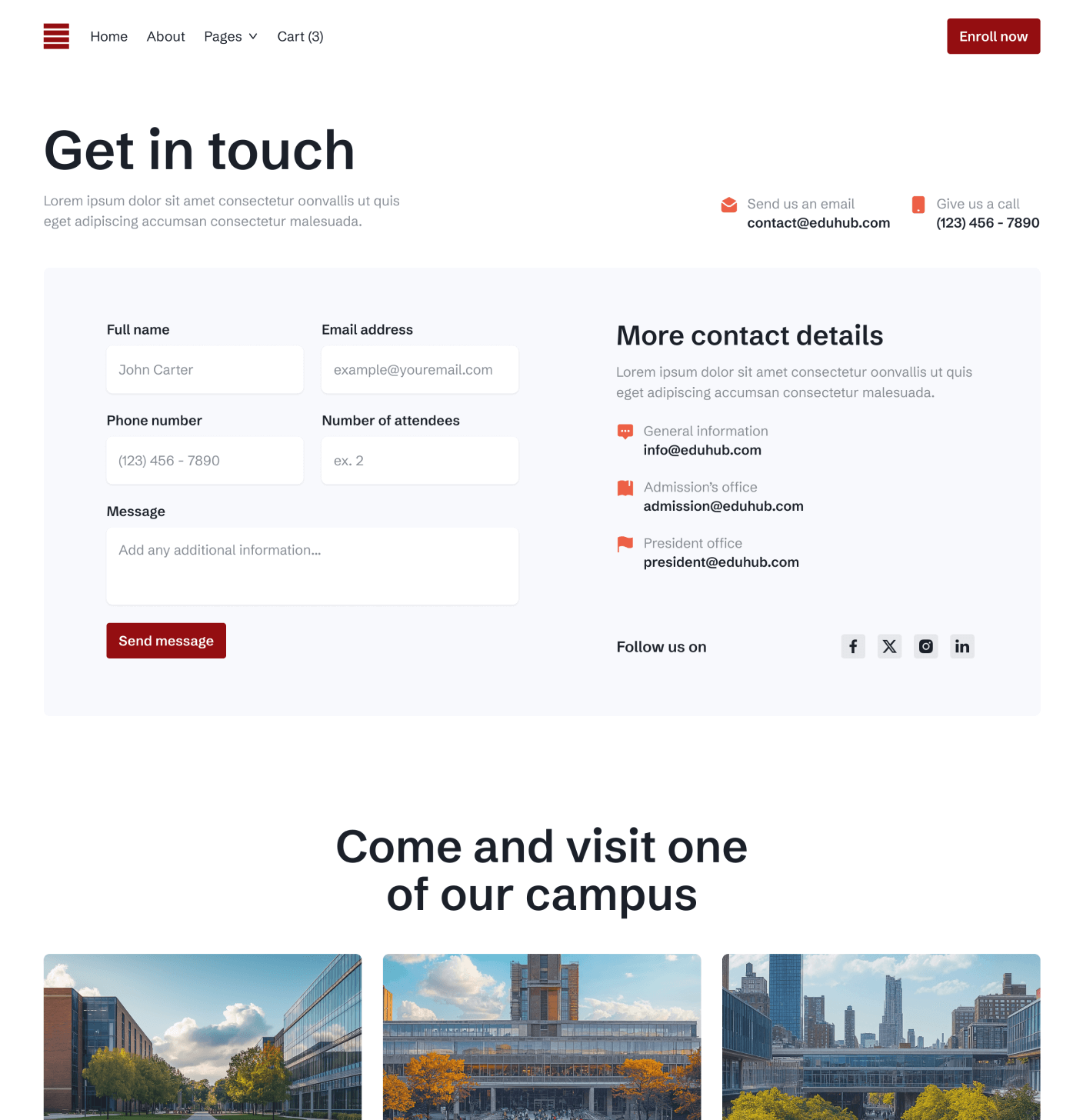 Main Contact V3 Eduhub University Webflow Template | BRIX Template
