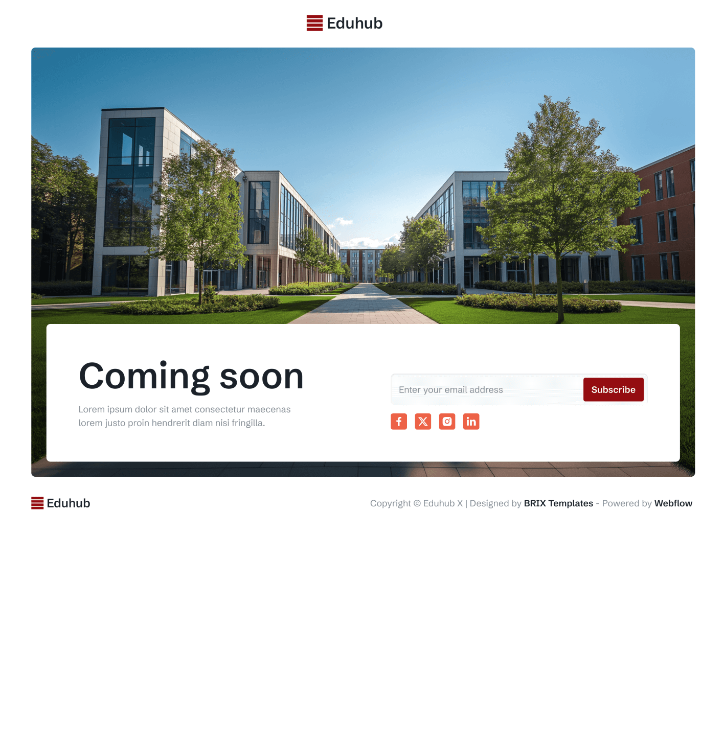 Main Coming Soon Eduhub University Webflow Template | BRIX Template
