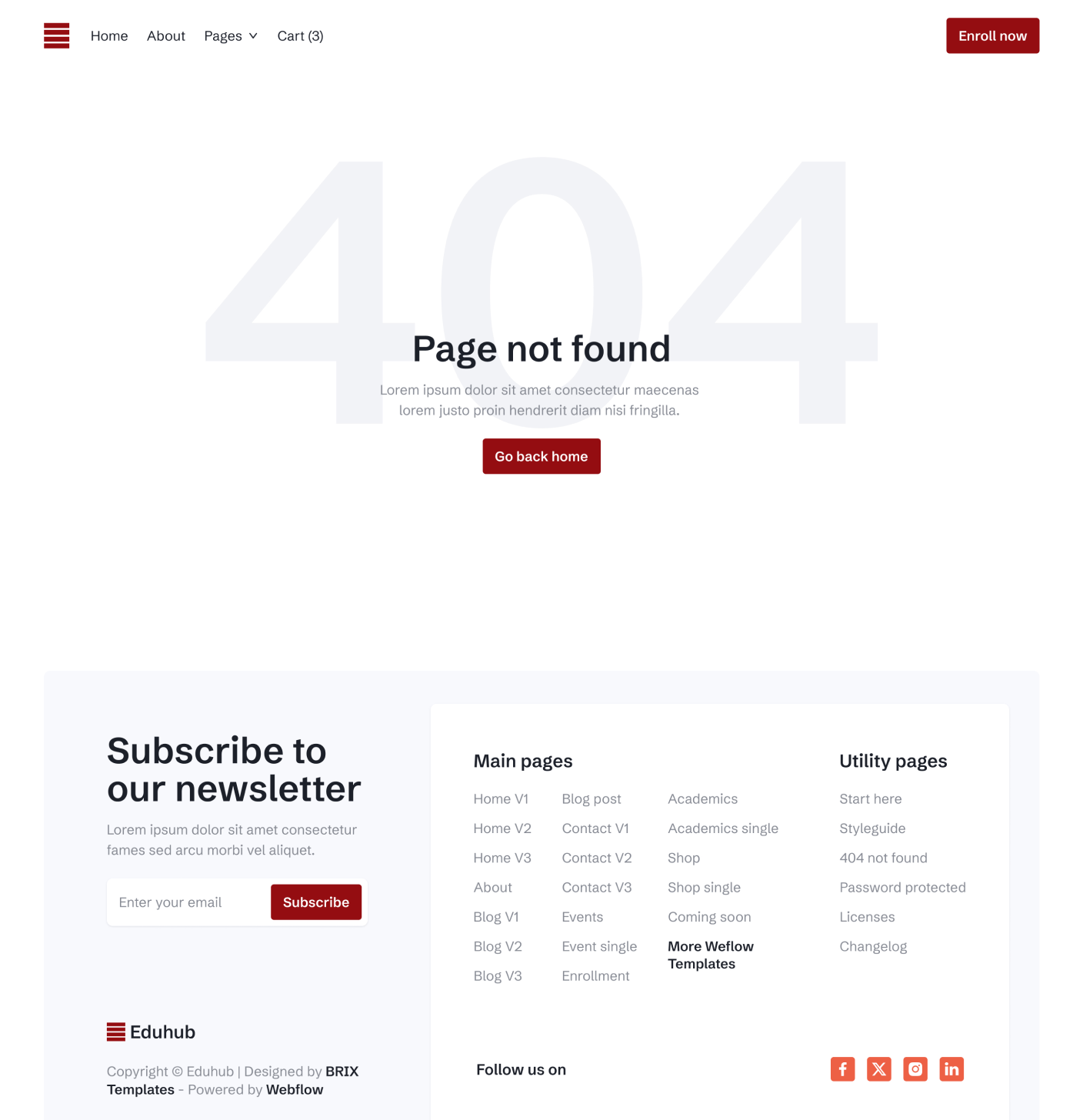 Utility 404 Not Found Eduhub University Webflow Template | BRIX Template