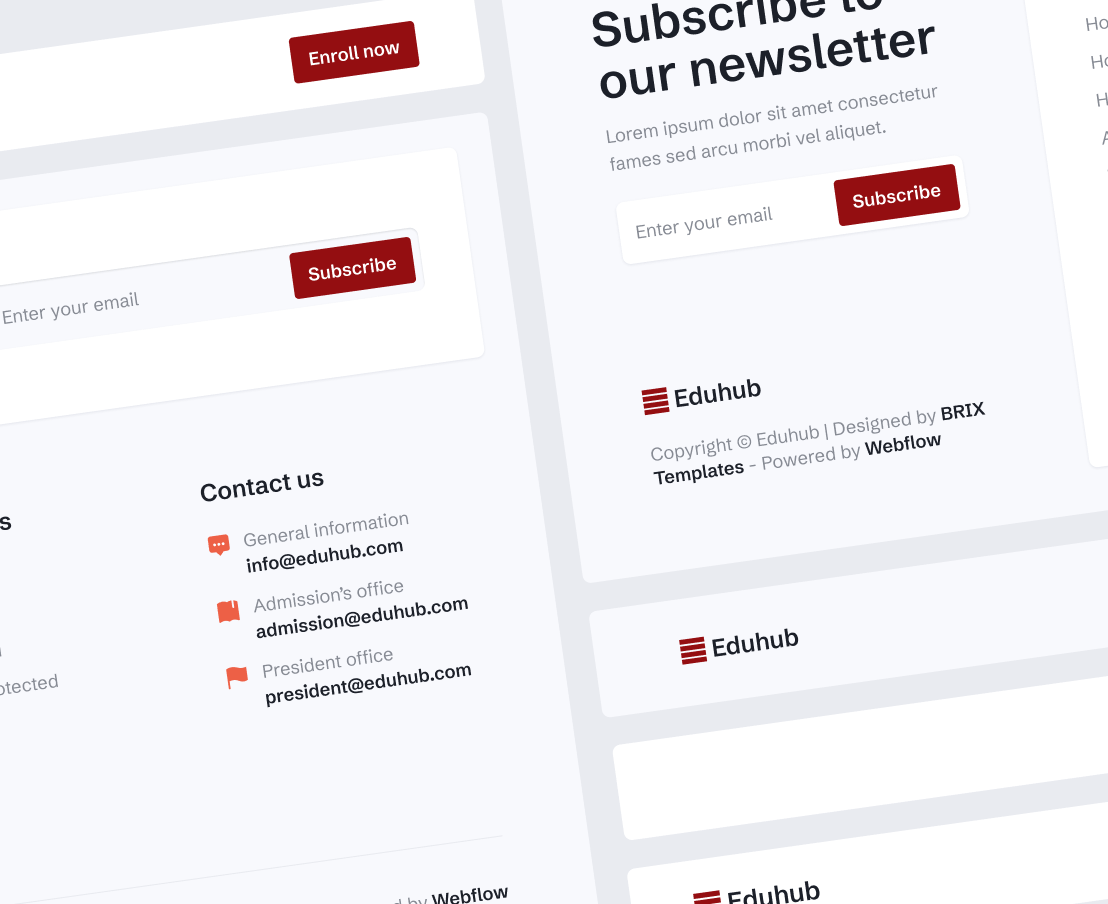 3 Headers and Footers Eduhub University Webflow Template | BRIX Template
