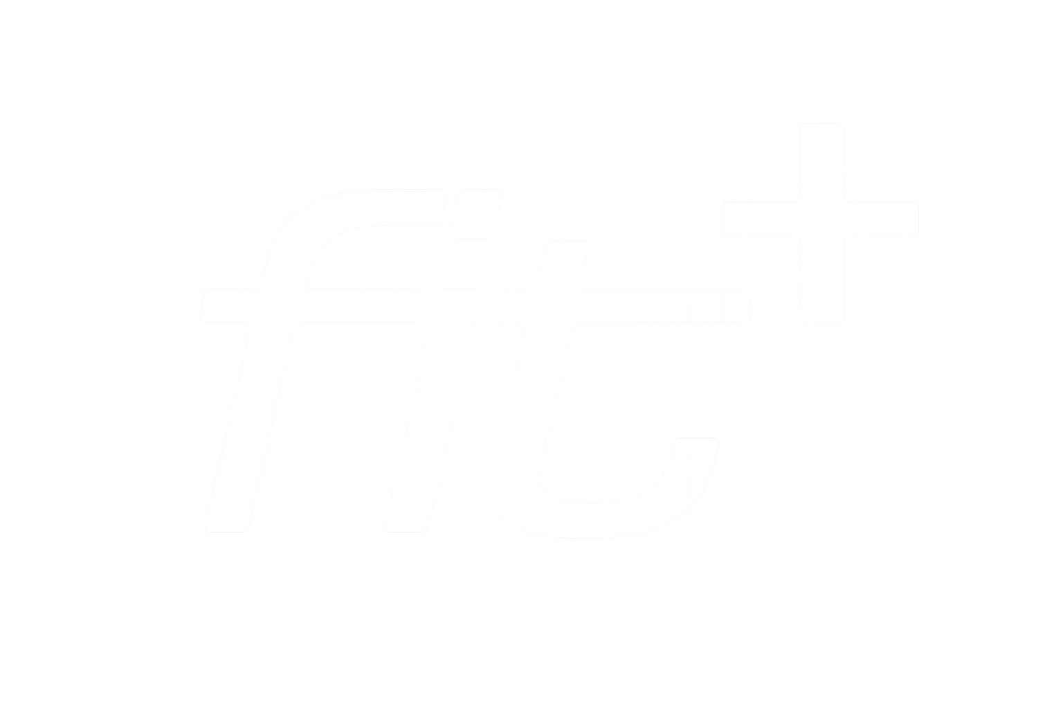 Leuchtendes weißes 'fit+' Symbol auf einem grauen Hintergrund mit Lichtstrahlen.