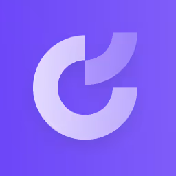 Abstract circular logo with purple gradient on a purple background.