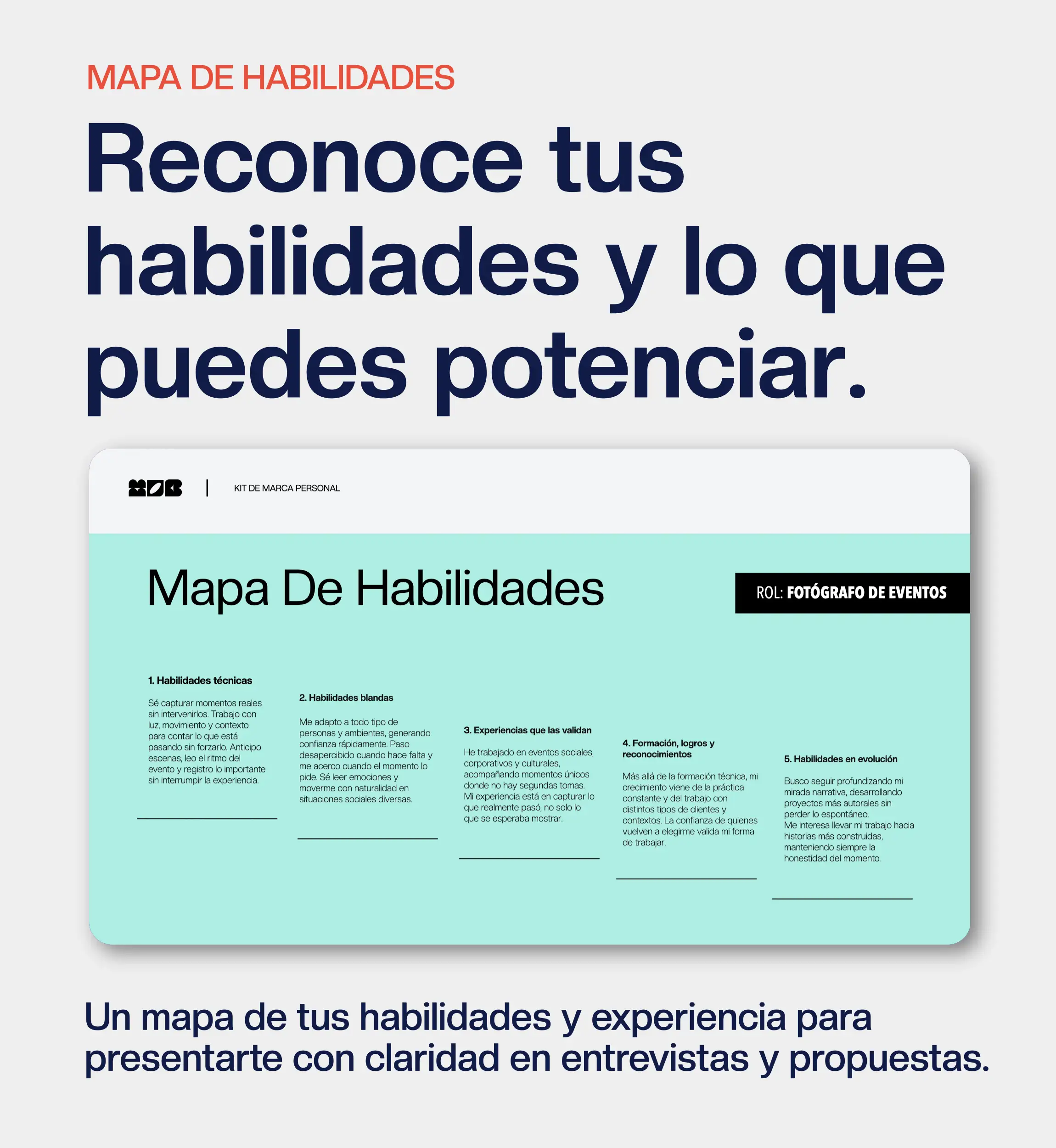 Mano sostiene un megáfono naranja; texto describe el tono de voz de terapeuta y psicóloga clínica.