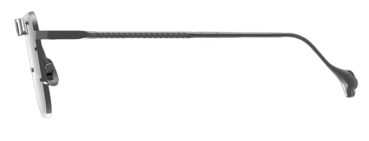 A side-profile render of the DRK frame, highlighting the signature twisted arm and the intricately sculpted dragon head temple tip, showcasing the unique artistry of the masterpiece.