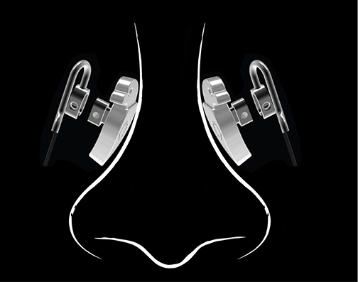 A technical schematic detailing the precision components of DRK eyewear, highlighting the unbelievably detailed bird-shaped nose pads and lenses precisely fixed with miniature screws.