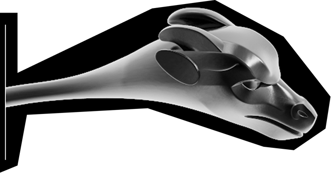 A detailed macro view of the DRK eyewear arm, showing the unique twisted metal design and the signature, sculpted dragon head temple tip.