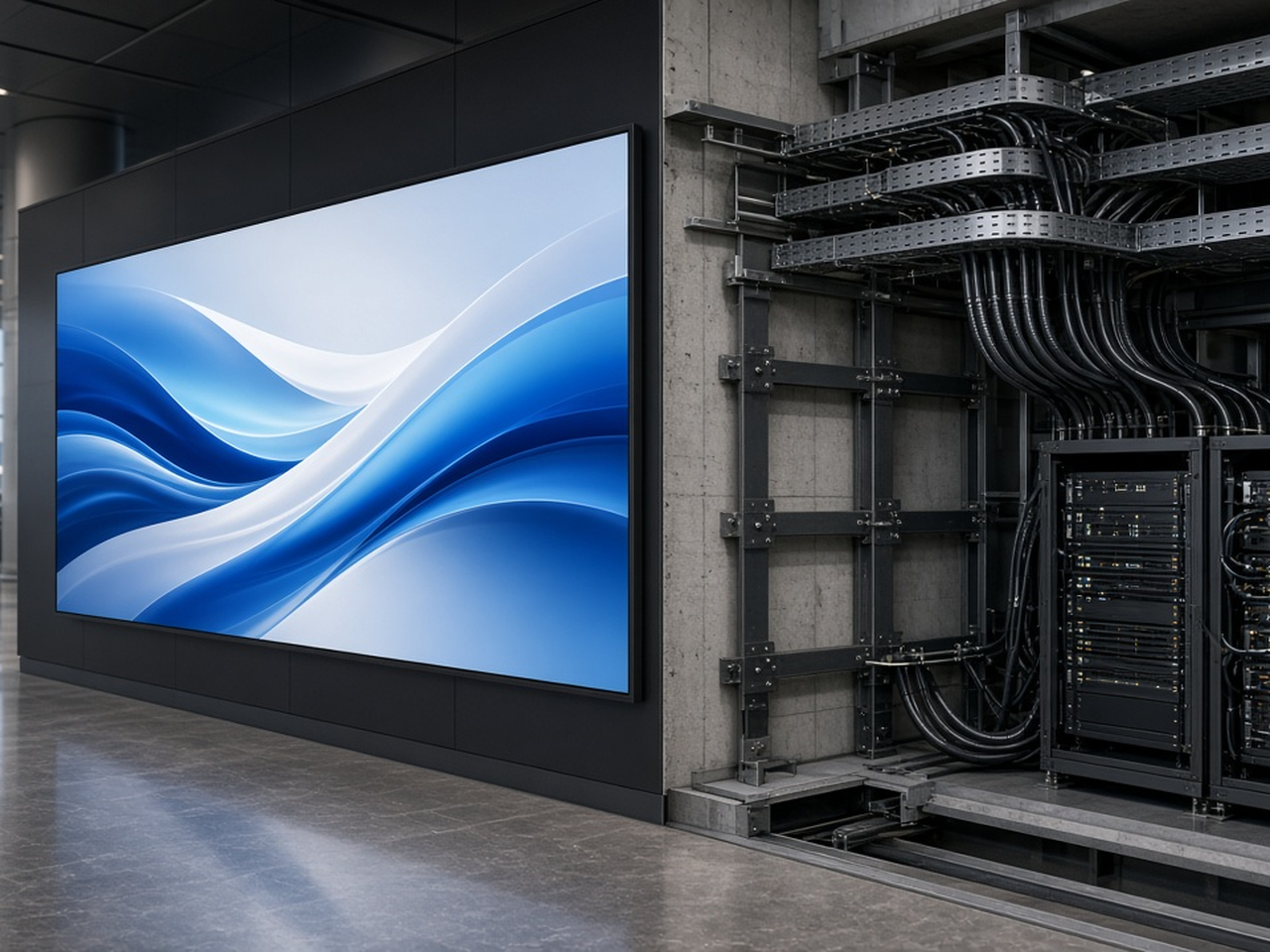 Videowall aeropuerto con cutaway instalación