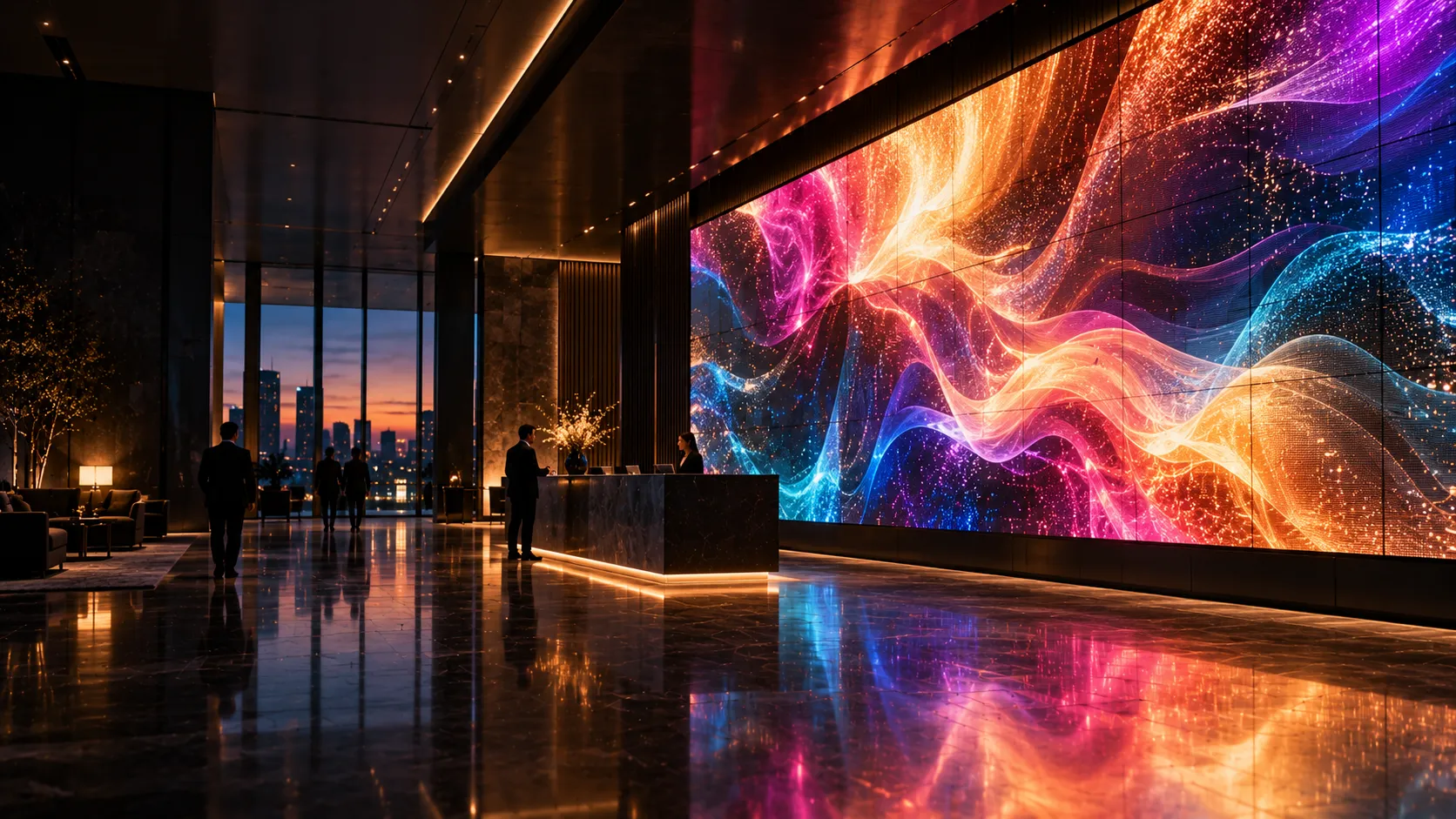 Videowall de gran formato en lobby corporativo