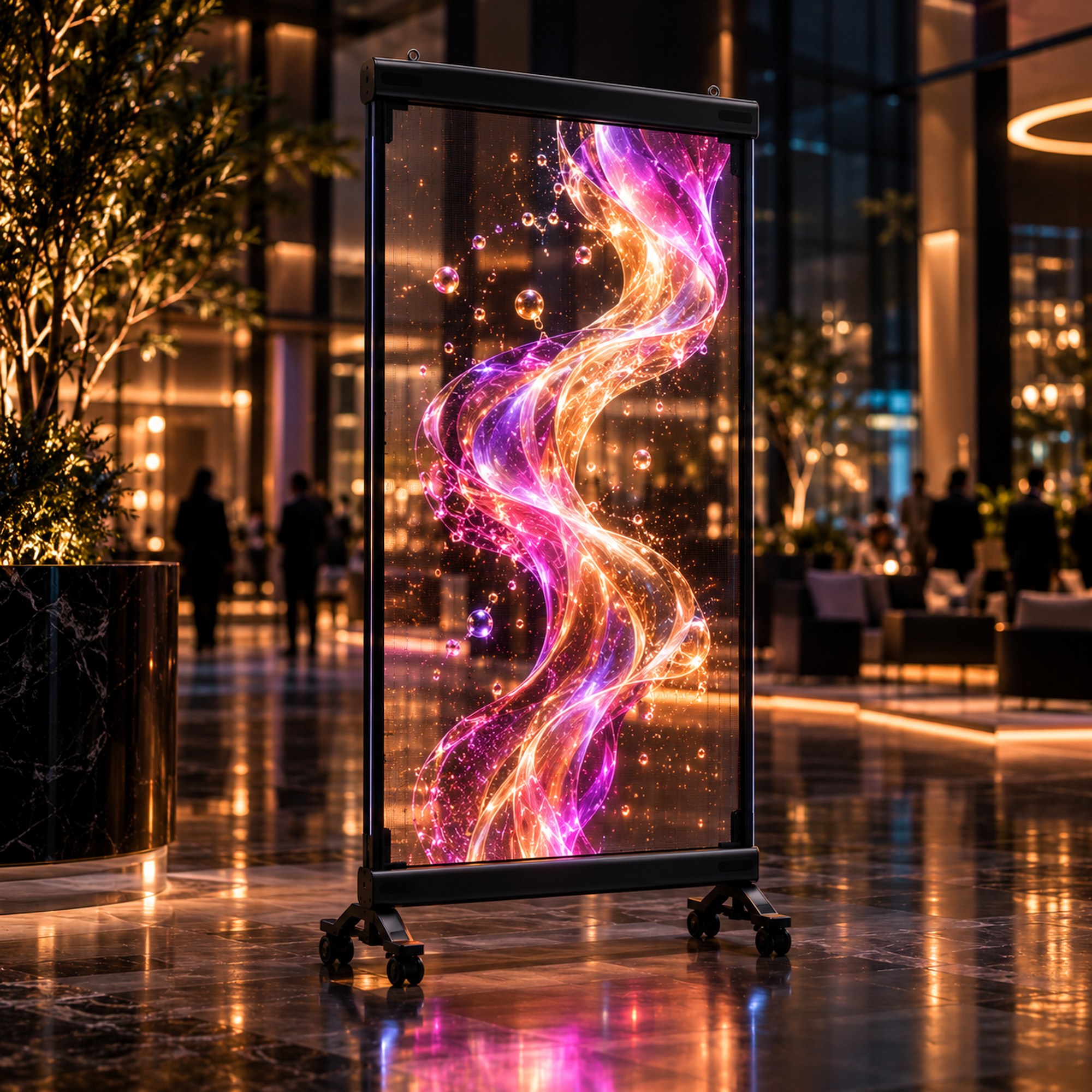 Pantalla holográfica Series A de Pure Visual mostrando contenido en un evento