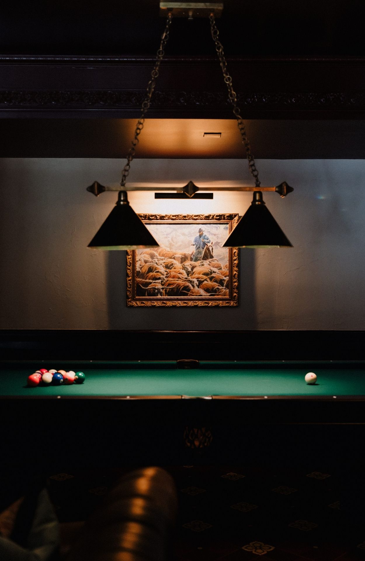 Pool table and a couple sipping drinks at The Victorian Bar 