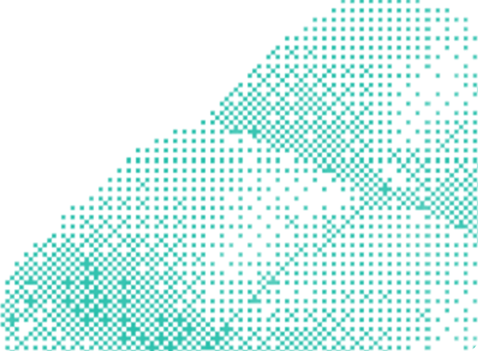 Abstract patroon van groene pixels en kruisjes die een dynamisch gebogen ontwerp vormen.