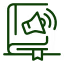 Icon of a laptop displaying a megaphone with sound lines.