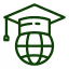 Green graduation cap with a universal globe symbol inside, representing global education.