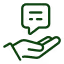 Icon of a hand holding a speech bubble with three dots, symbolizing messaging or communication.