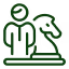 Icon of a person and a chess knight piece representing strategy development.