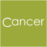 Green square with the word 'Cancer' in white lowercase letters.