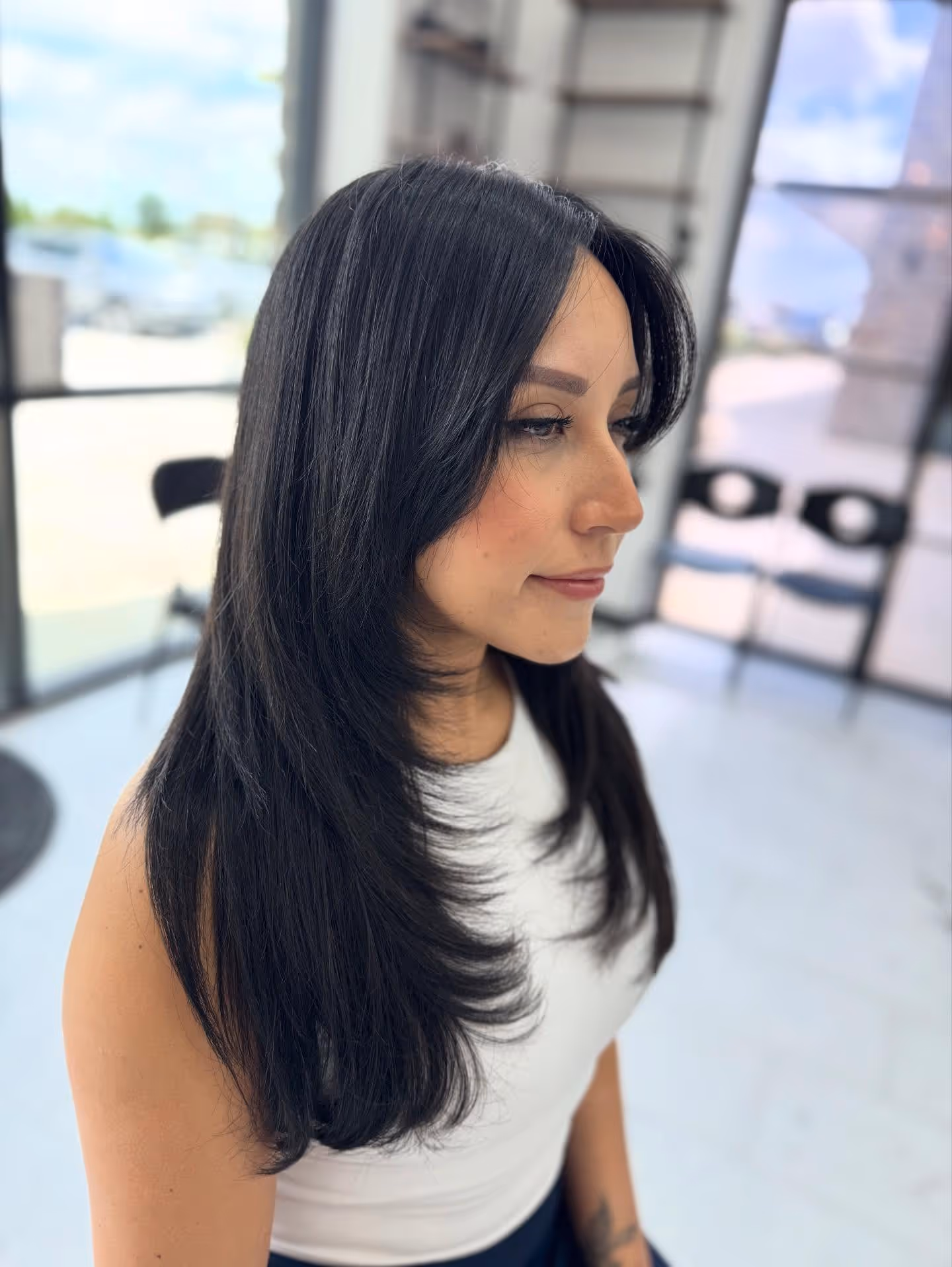 Keratin smoothing treatment for healthy, shiny hair at Beleza Hair Studio Katy TX