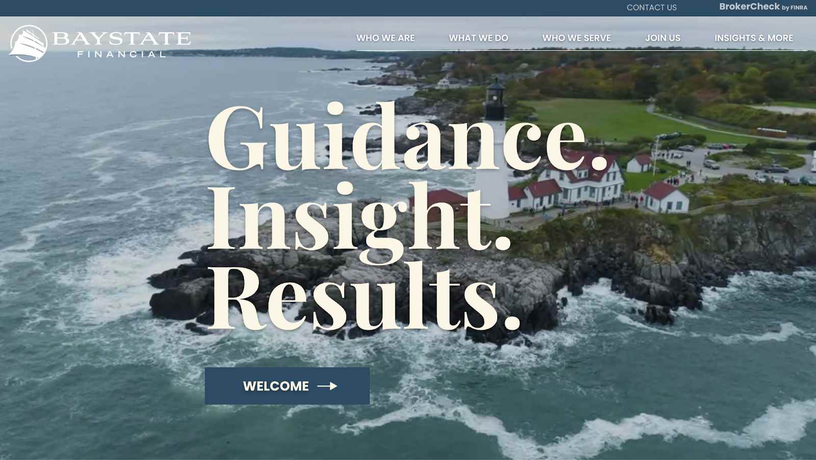 Screenshot of Baystate Financial's website as an example of prospecting for financial advisors.
