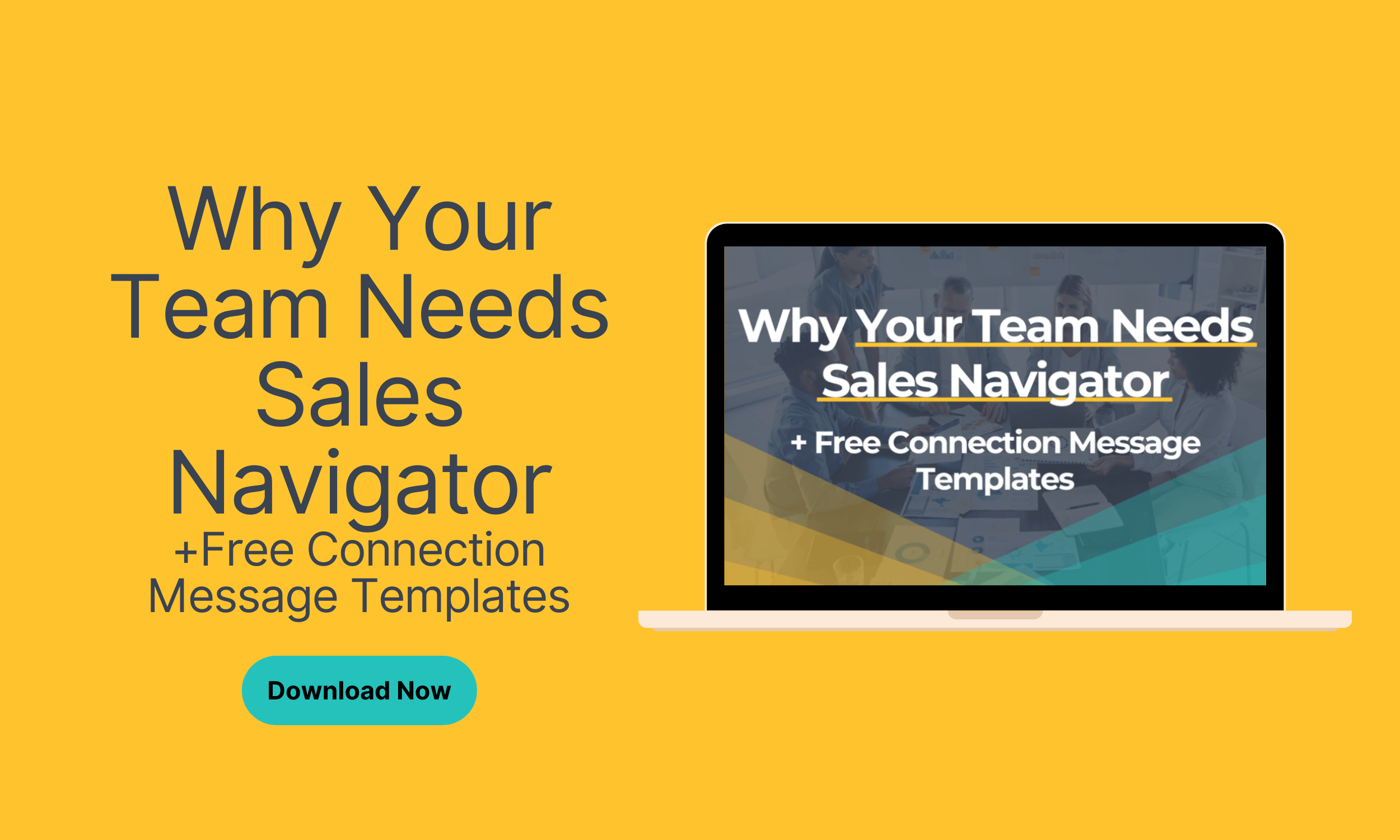 a yellow background with a laptop on it encouraging you to download a sales navigator guide