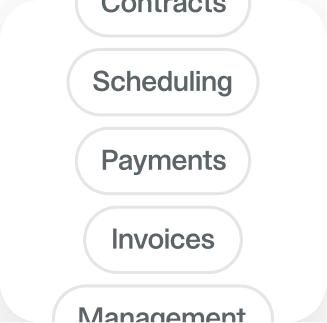 A partial list of round buttons for features like Contracts, Scheduling, Payments, and Invoices.