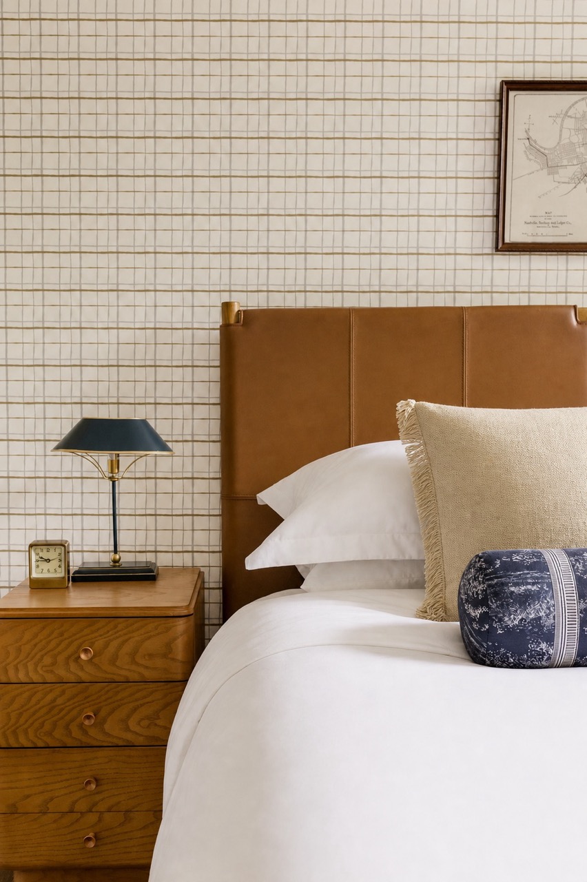 Bedside table and lamp, The Lovell suite
