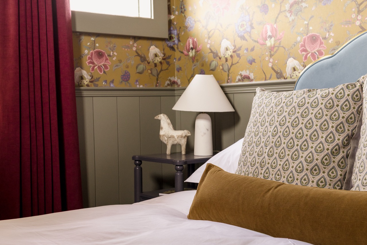 Bedside table and lamp, The Cohn suite at Sylvan Park Boarding House, Nashville
